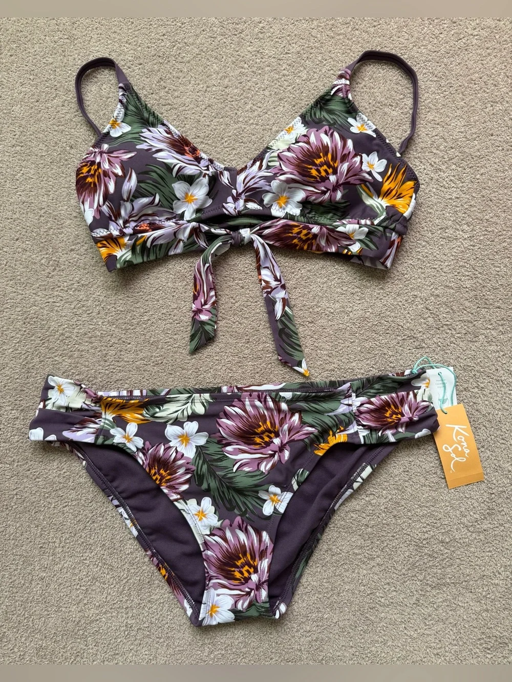 KONA SOL - PURPLE FLORAL SWIM SET - MEDIUM TOP/ LARGE BOTTOM - Picture 1 of 9